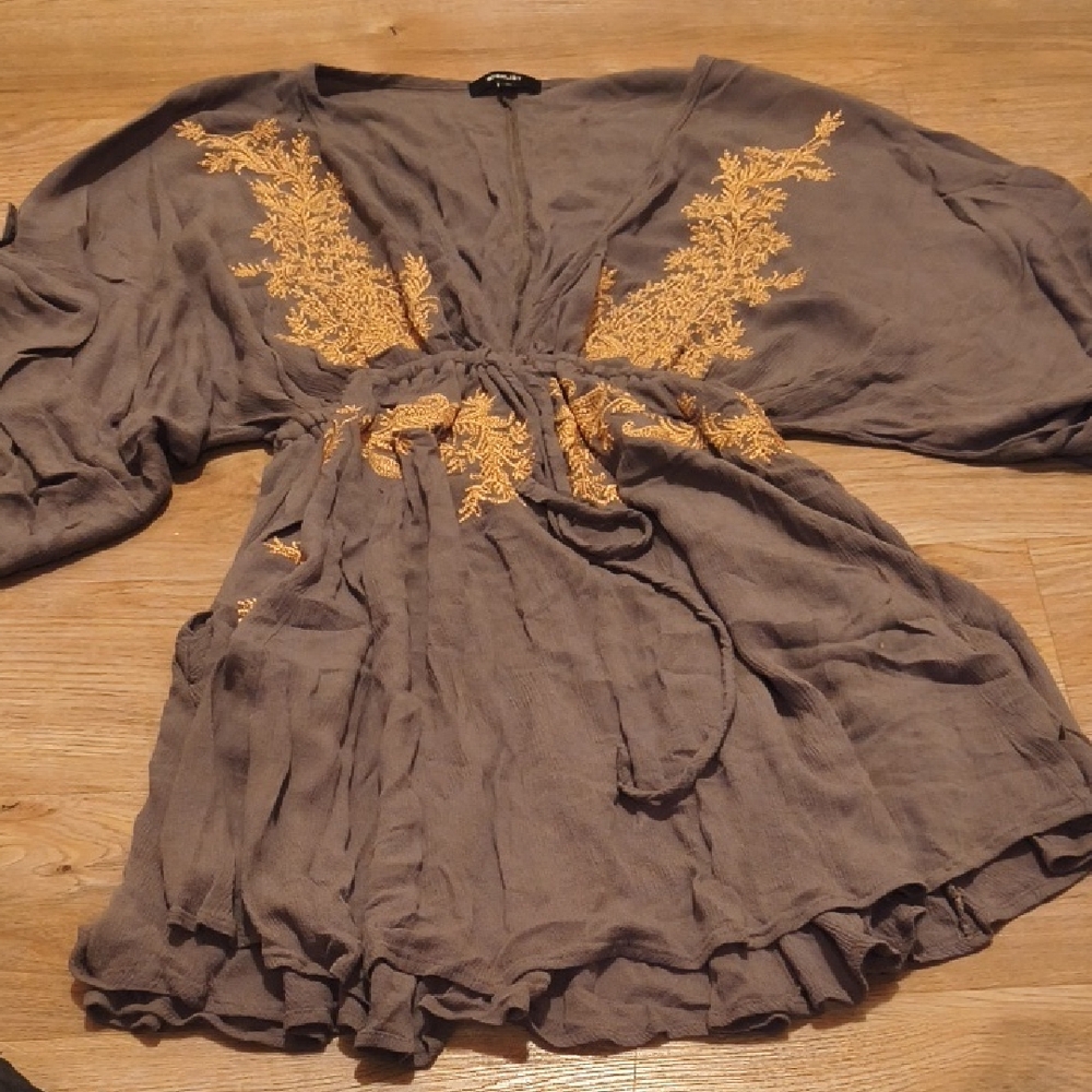 Wishlist Gray Dress with Gold Embroidery